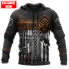Joycorners Mechanic Custom Name Leather Metal Pattern Printed 3D Black Hoodie