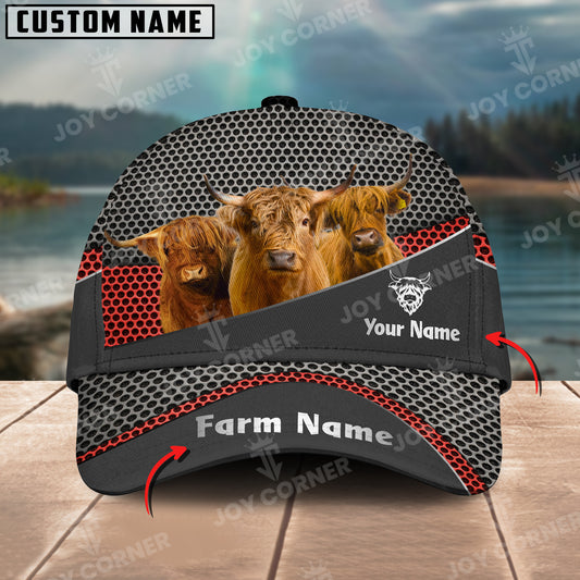 Joycorners Highland Customized Name And Farm Name Metal 3D Classic Cap