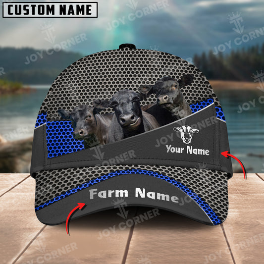 Joycorners Black Angus Customized Name And Farm Name Metal 3D Classic Cap