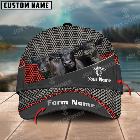 Joycorners Black Angus Customized Name And Farm Name Metal 3D Classic Cap