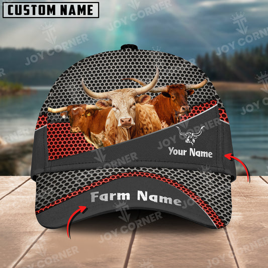 Joycorners Texas Longhorn Customized Name And Farm Name Metal 3D Classic Cap