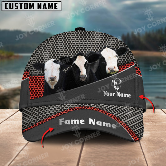 Joycorners Black White Face Simmental Customized Name And Farm Name Metal 3D Classic Cap