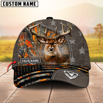 Joycorners Whitetail Deer Hunting Customized Name US Flag 3D Classic Cap