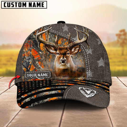 Joycorners Whitetail Deer Hunting Customized Name US Flag 3D Classic Cap