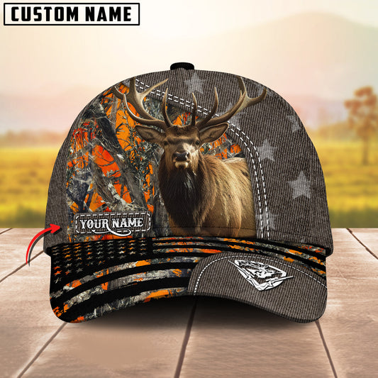 Joycorners Elk Hunting Customized Name US Flag 3D Classic Cap