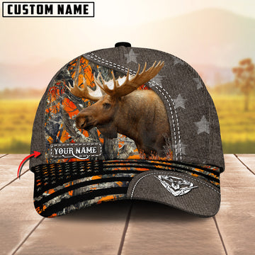Joycorners Moose Hunting Customized Name US Flag 3D Classic Cap