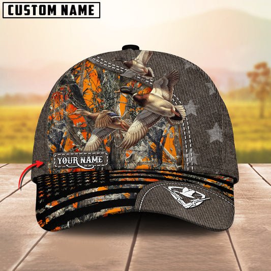 Joycorners Duck Hunting Customized Name US Flag 3D Classic Cap
