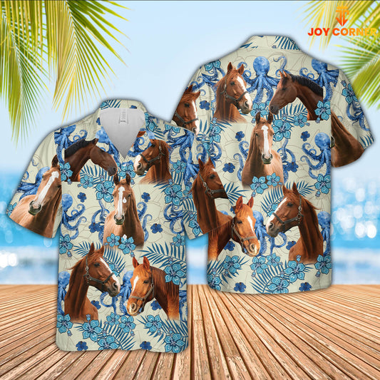 Joy Corners Horse Blue And White Porcelain 3D Hawaiian Shirt