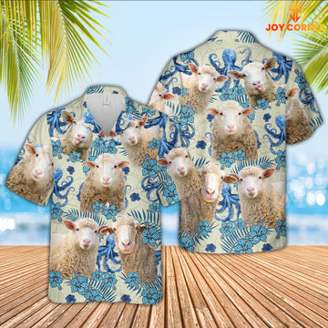 Joy Corners Sheep Blue And White Porcelain 3D Hawaiian Shirt