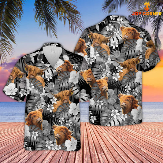 Joy Corners Highland Cattle Grey 3D Hawaiian Shirt