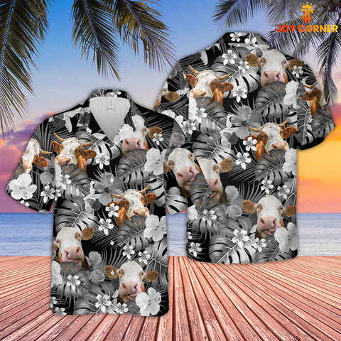Joy Corners Simmental Grey 3D Hawaiian Shirt