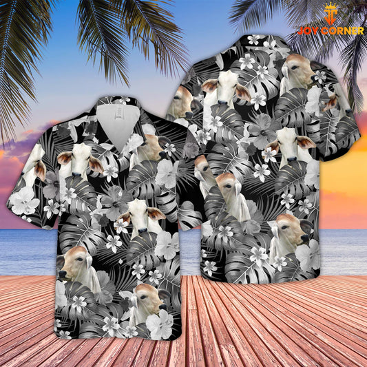 Joy Corners Brahman Cattle Grey 3D Hawaiian Shirt