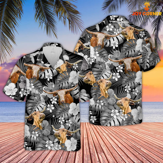 Joy Corners Texas Longhorn Grey 3D Hawaiian Shirt