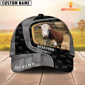Joycorners Custom Name Hereford Cattle Metal Pattern Cap