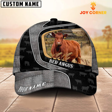 Joycorners Custom Name Red Angus Metal Pattern Cap