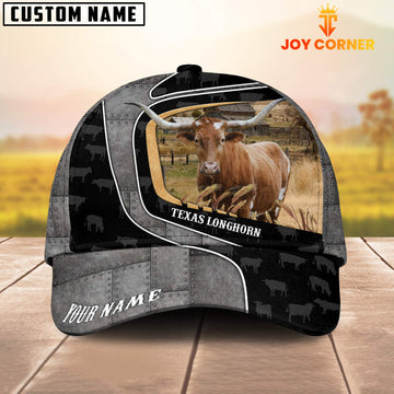 Joycorners Custom Name Texas Longhorn Metal Pattern Cap