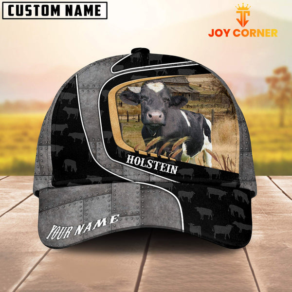 Joycorners Custom Name Holstein Cattle Metal Pattern Cap