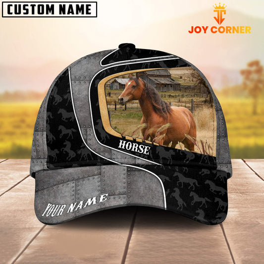 Joycorners Custom Name Horse Metal Pattern Cap