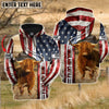 Joycorners Farm Custom Name Highland Cattle US Flag 3D Printed Hoodie