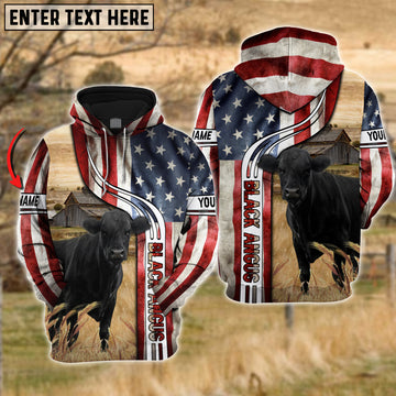 Joycorners Farm Custom Name Black Angus US Flag 3D Printed Hoodie