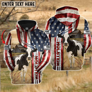 Joycorners Farm Custom Name Holstein US Flag 3D Printed Hoodie