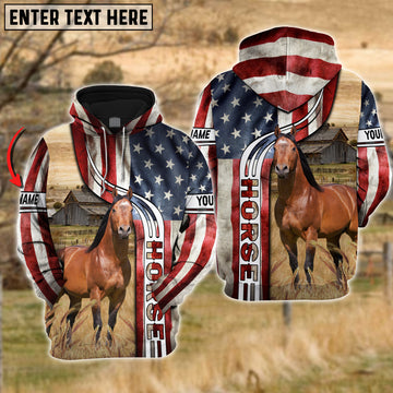 Joycorners Farm Custom Name Horse US Flag 3D Printed Hoodie