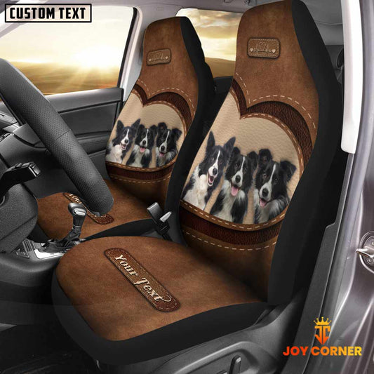 Joycorners Border Collie Pattern Customized Name Heart Car Seat Cover Set