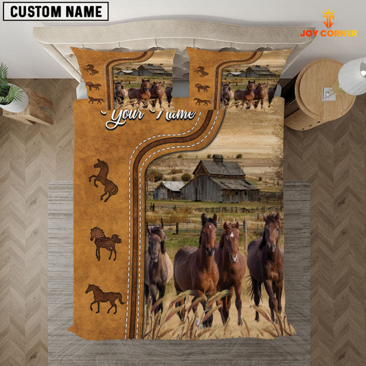 JoyCorners Personalized Horse In Field Farmhouse 3D Bedding Set