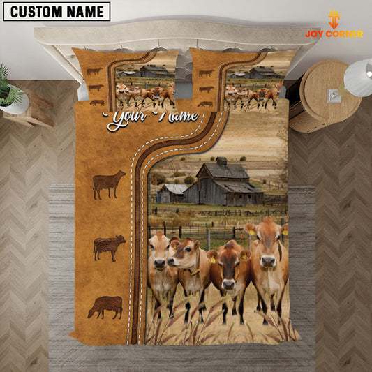 JoyCorners Personalized Jersey Cattle In Field Farmhouse 3D Bedding Set