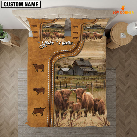 JoyCorners Personalized Highland Cattle In Field Farmhouse 3D Bedding Set