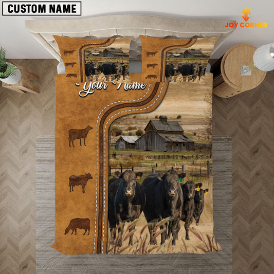 JoyCorners Personalized Black Angus In Field Farmhouse 3D Bedding Set