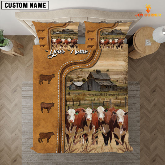 JoyCorners Personalized Hereford Cattle In Field Farmhouse 3D Bedding Set