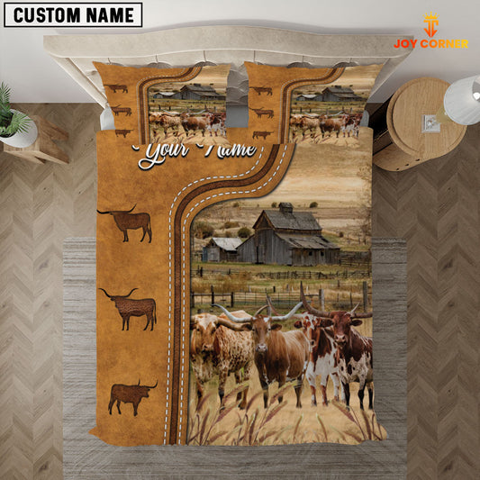 JoyCorners Personalized Texas Longhorn In Field Farmhouse 3D Bedding Set