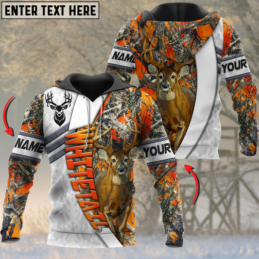 Joycorners Whitetail Deer Personalized Name Orange Lava Pattern 3D Hoodie