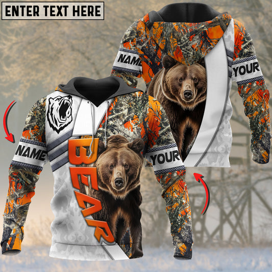 Joycorners Bear Personalized Name Orange Lava Pattern 3D Hoodie