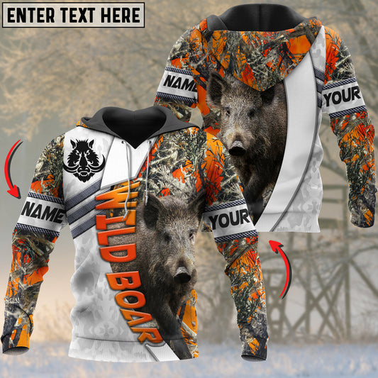 Joycorners Wild Boar Personalized Name Orange Lava Pattern 3D Hoodie