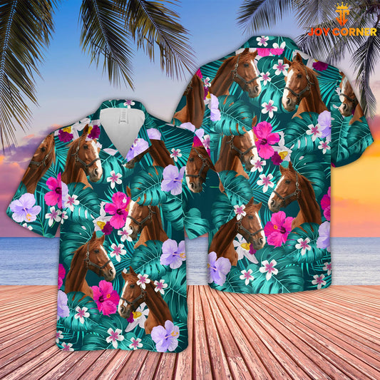 Joy Corners Horse Tropical Style 3D Hawaiian Shirt