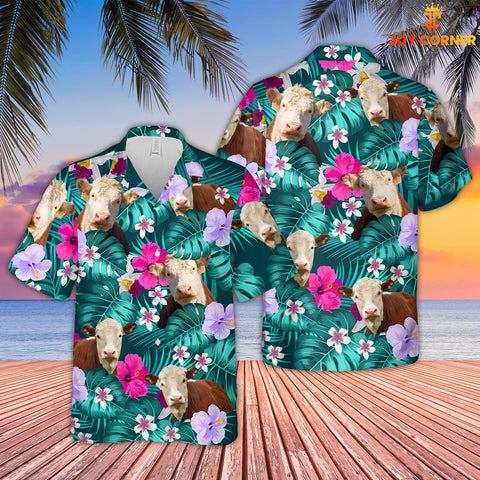Joy Corners Hereford Cattle Tropical Style 3D Hawaiian Shirt