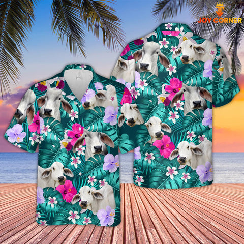 Joy Corners Brahman Cattle Tropical Style 3D Hawaiian Shirt