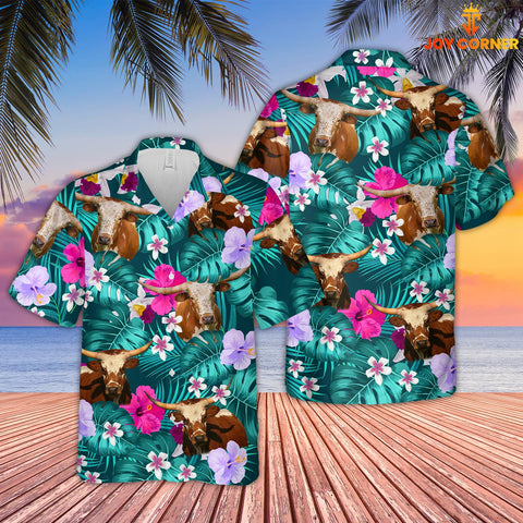 Joy Corners Texas Longhorn Tropical Style 3D Hawaiian Shirt