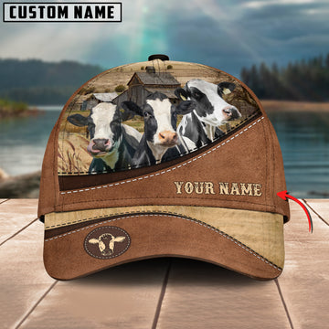 Joycorners Holstein Brown Leather Pattern Customized Name 3D Classic Cap