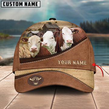 Joycorners Hereford Brown Leather Pattern Customized Name 3D Classic Cap