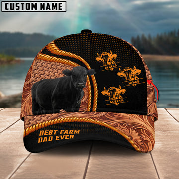 Joycorners Black Angus Dad Customized Name Leather Carving 3D Cap