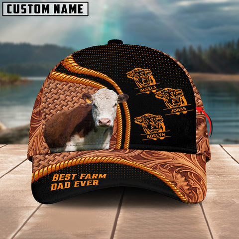 Joycorners Hereford Dad Customized Name Leather Carving 3D Cap