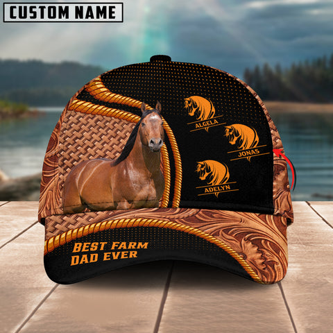 Joycorners Horse Dad Customized Name Leather Carving 3D Cap