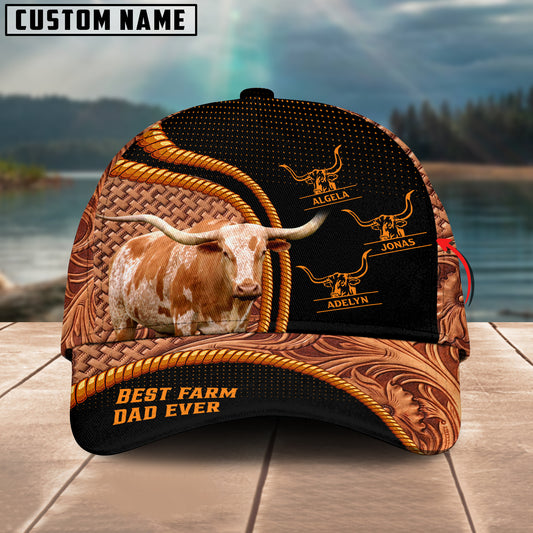 Joycorners Texas Longhorn Dad Customized Name Leather Carving 3D Cap