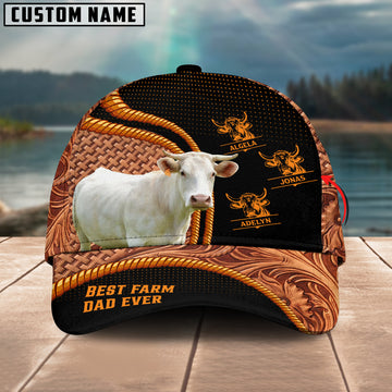 Joycorners Charolais Dad Customized Name Leather Carving 3D Cap