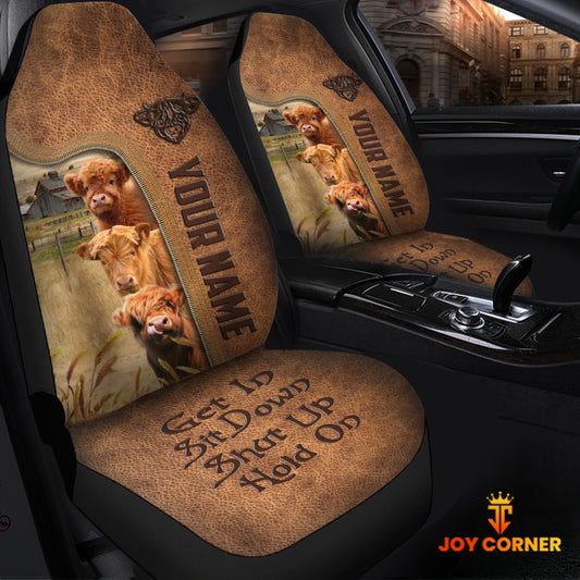 Joycorners Highland Personalized Name Leather Pattern Car Seat Covers Universal Fit For Customer (2Pcs)