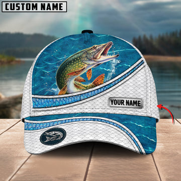 Joycornerss Custom Name Northern Pike Fishing Blue Water Pattern 3D Classic Cap