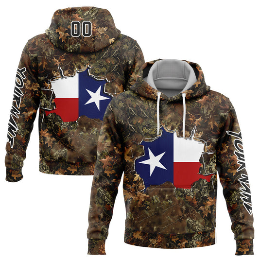 Joycorners Custom Stitched Camo Black-White 3D Texas Flag And Hunting Sports Pullover 3D Hoodie